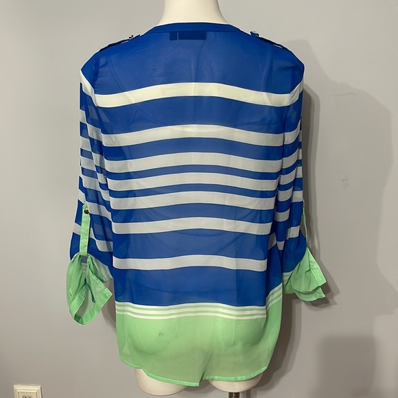 Apt 9 Lightweight Striped Blouse Blue White Green - Picture 6 of 8